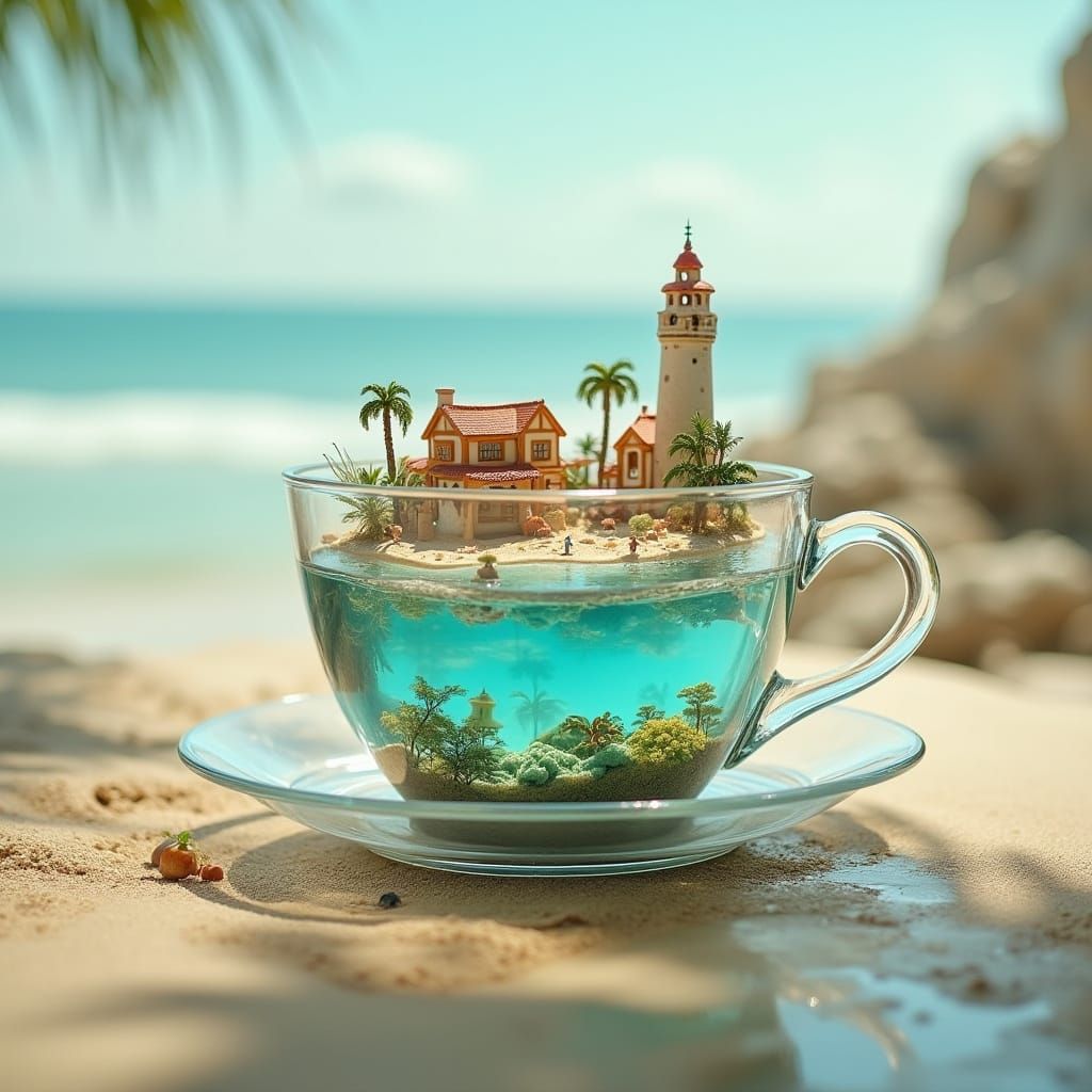 Tiny Beach Village Inside a Tea Cup
