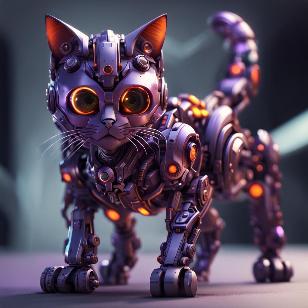 Sparkling Cyborg Cat in Sci-Fi Concept Art