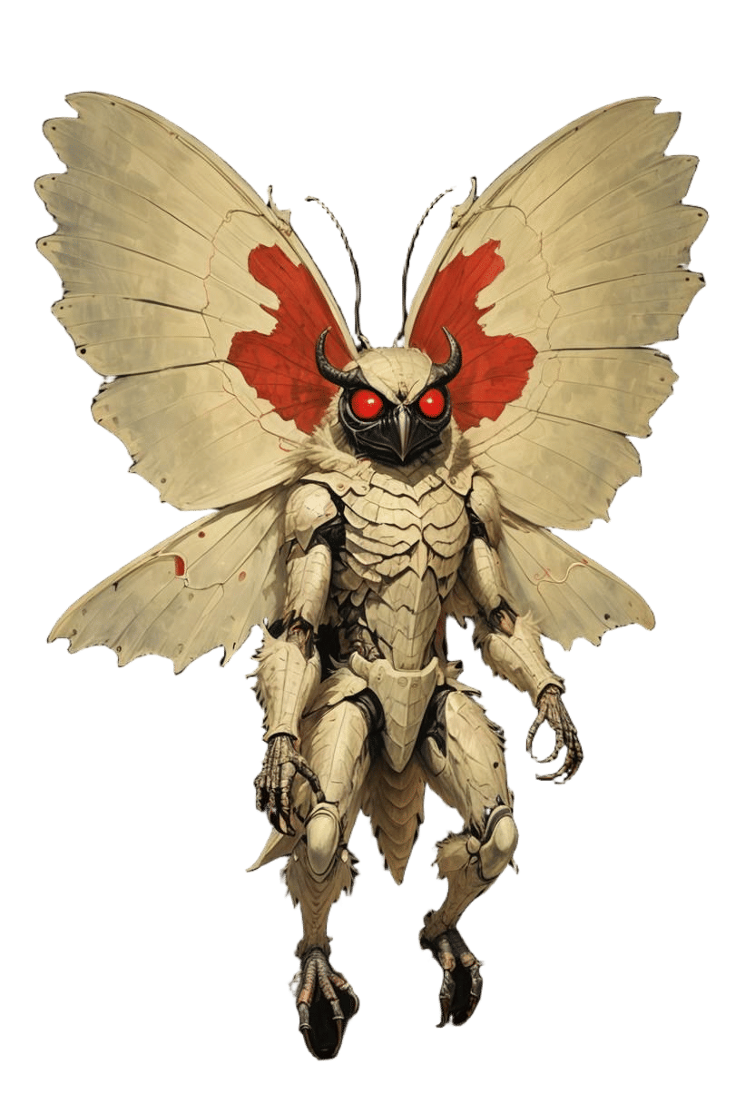 Dramatic Mothman Perched on Rafters: Realistic Painting