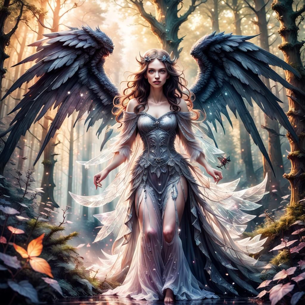 Angelic Demon with Crystal Wings in Fairy Wonderland
