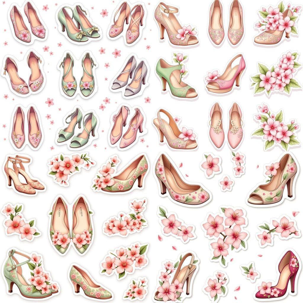 Cute Cherry Blossom Shoe Stickers in Pastel Floral Style