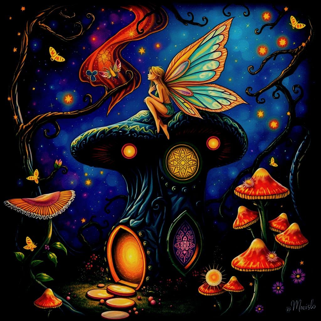 Enchanted Fairy House in Bioluminescent Forest