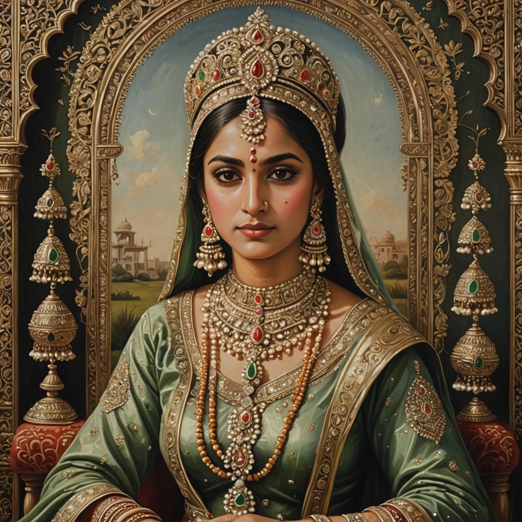 Beautiful Punjabi Princess Portrait in Oil on Canvas