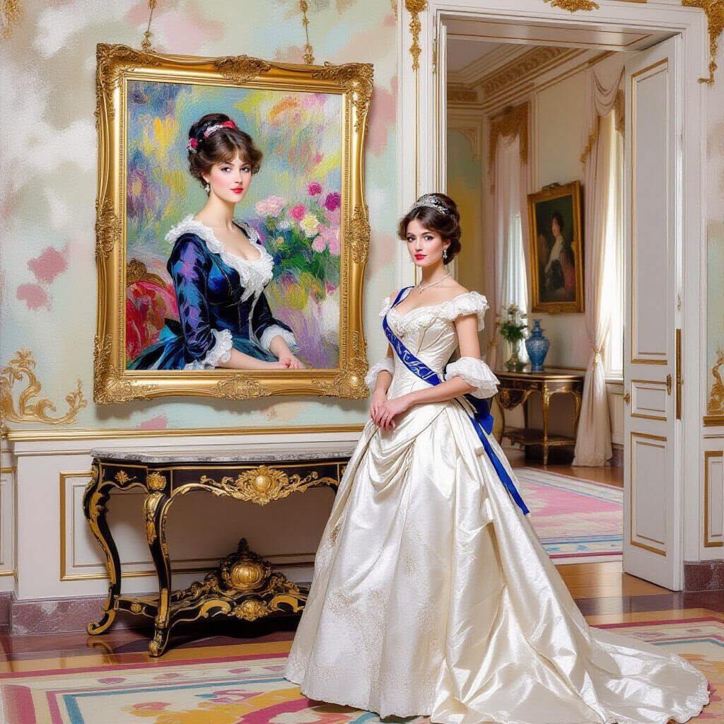 Elegant Woman in Palace, Impressionist Portrait