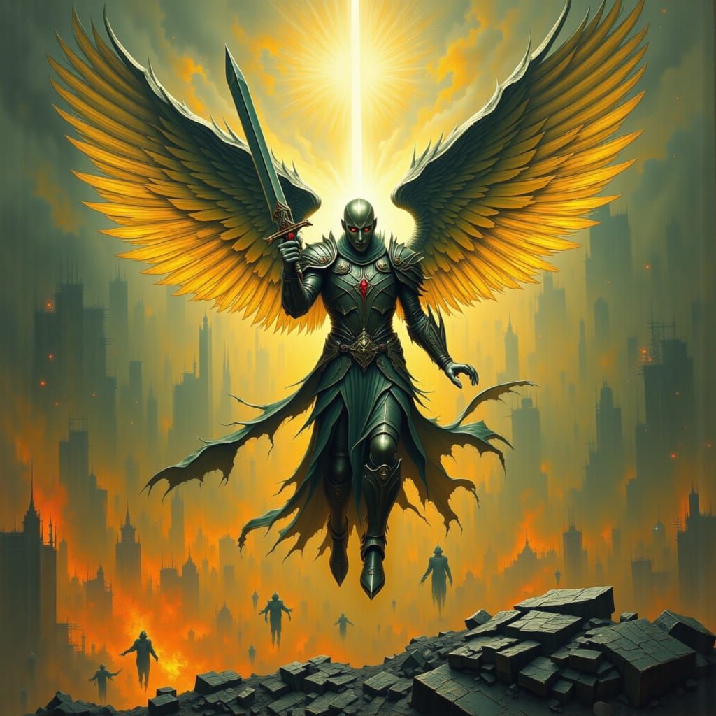 Celestial Angel Warrior in Dynamic Motion