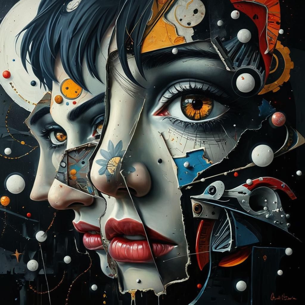 Emerging Faces in Swirling Abstract Chaos