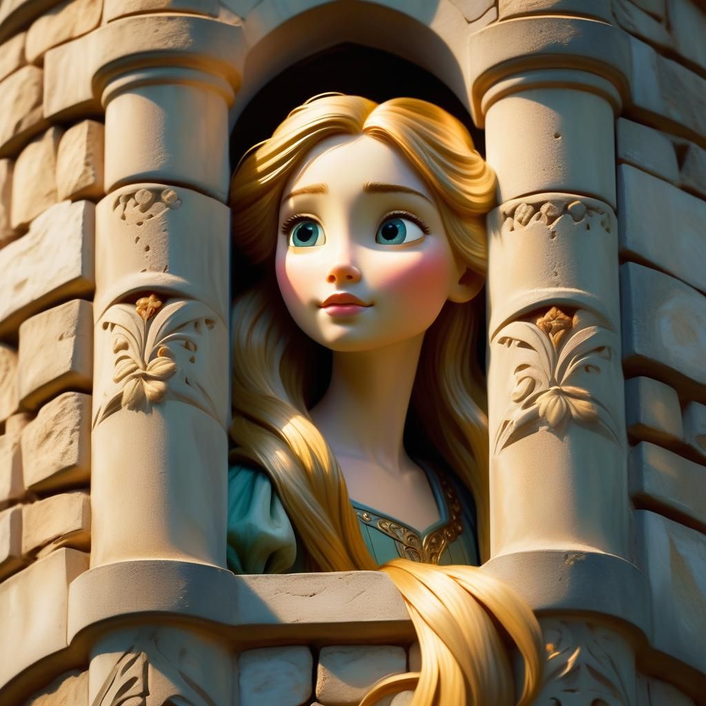 Rapunzel in Tower: Art Nouveau Style