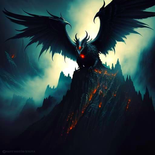 Phoenix Rising Before Misty Mountains in Gothic Art