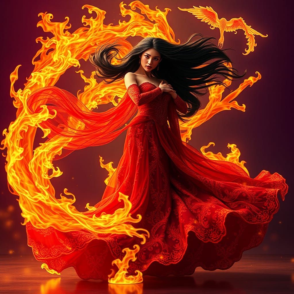 Flaming Couple Dance: Dark Fantasy Art Nouveau