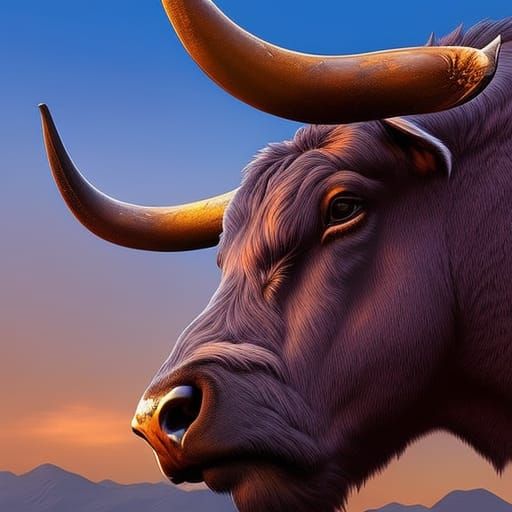 Hyperrealistic Bull Portrait in Splash Art Style