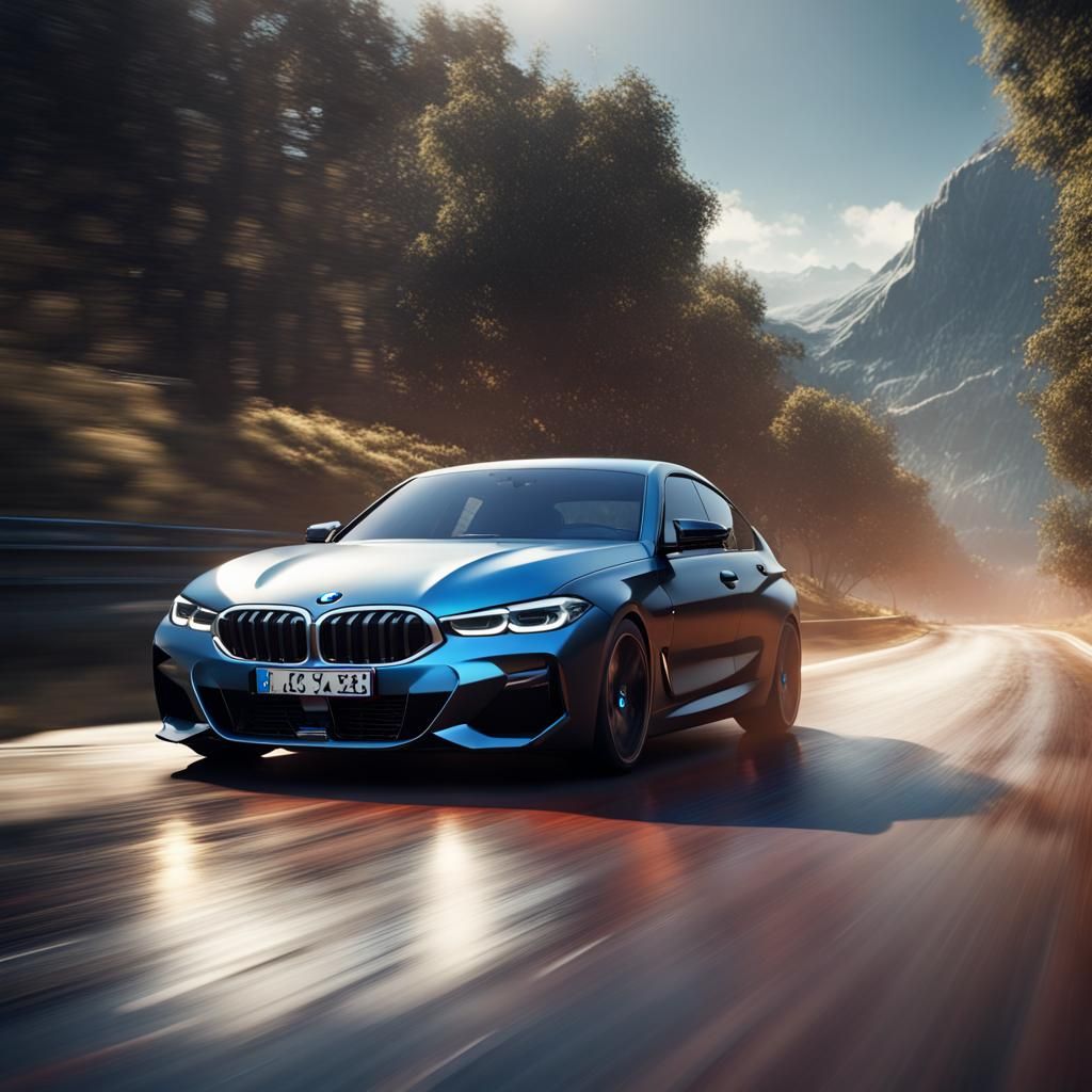 BMW Speeding on Road: Detailed Matte Painting