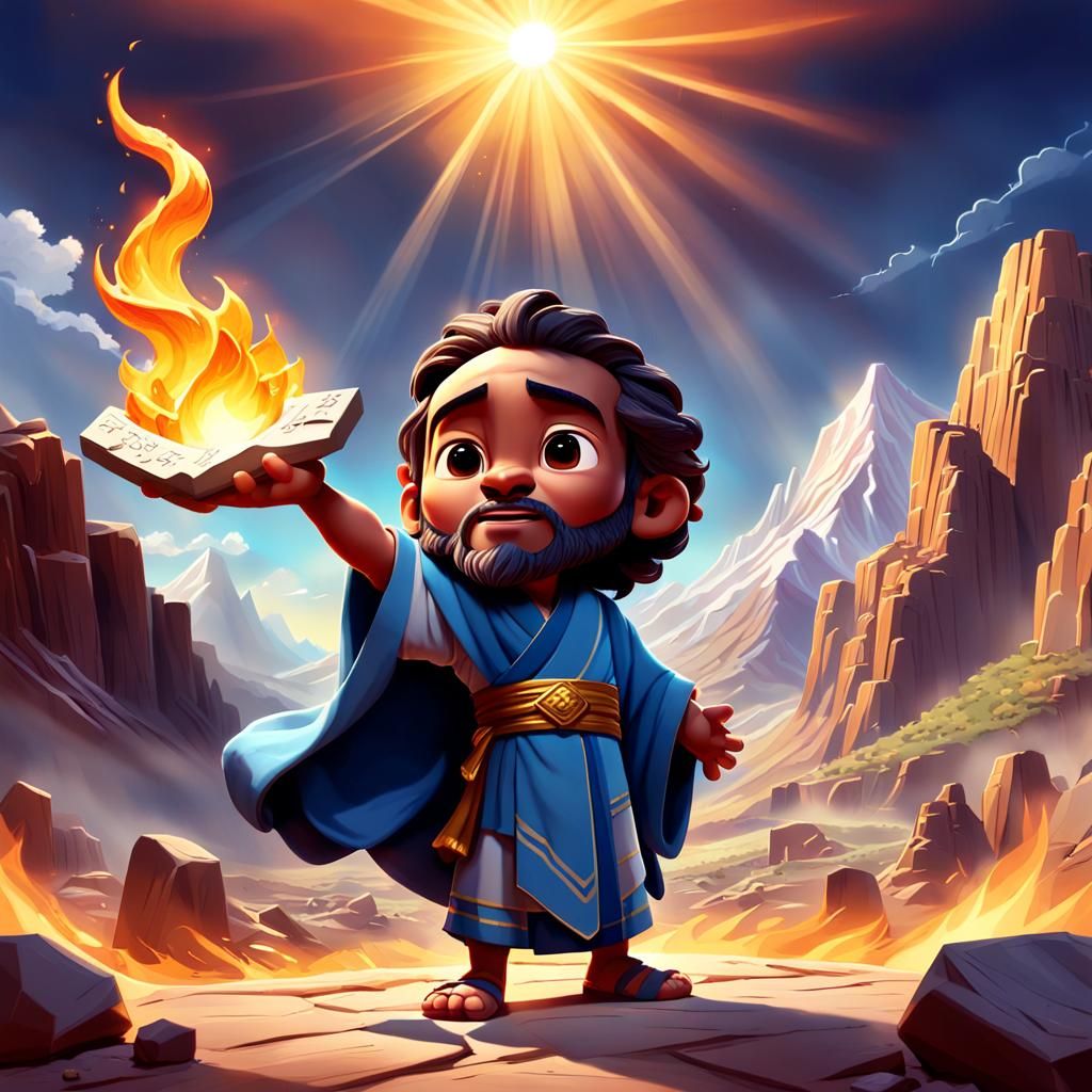 Chibi Moses Raises Arm in Pixar-Inspired Art
