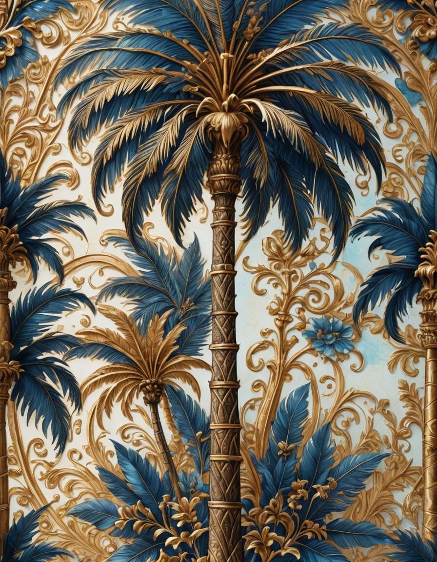 Luxurious Renaissance Palm Tree and Parchment Illustration