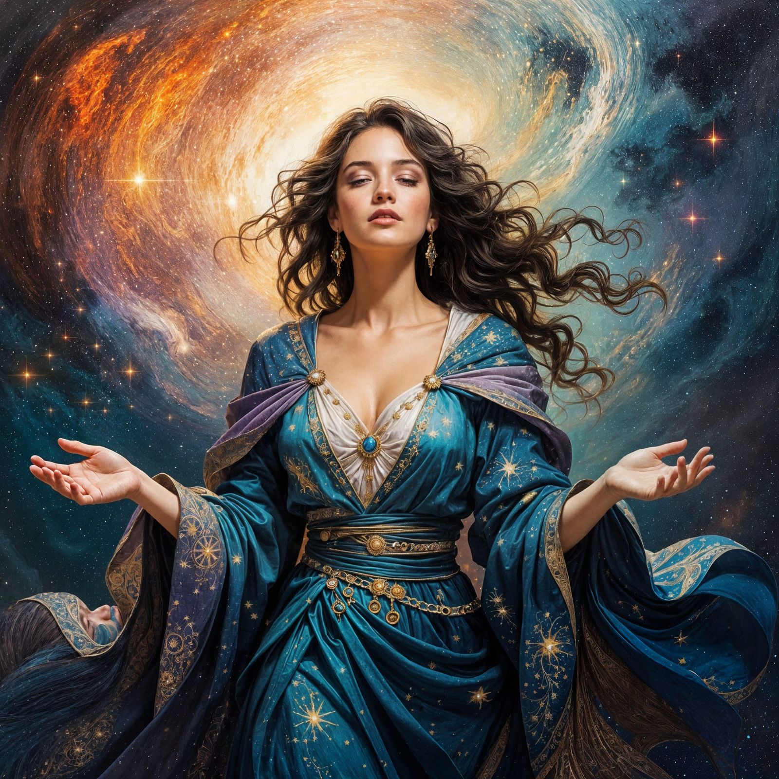 Ethereal Goddess Emerging from Nebula, Baroque Style