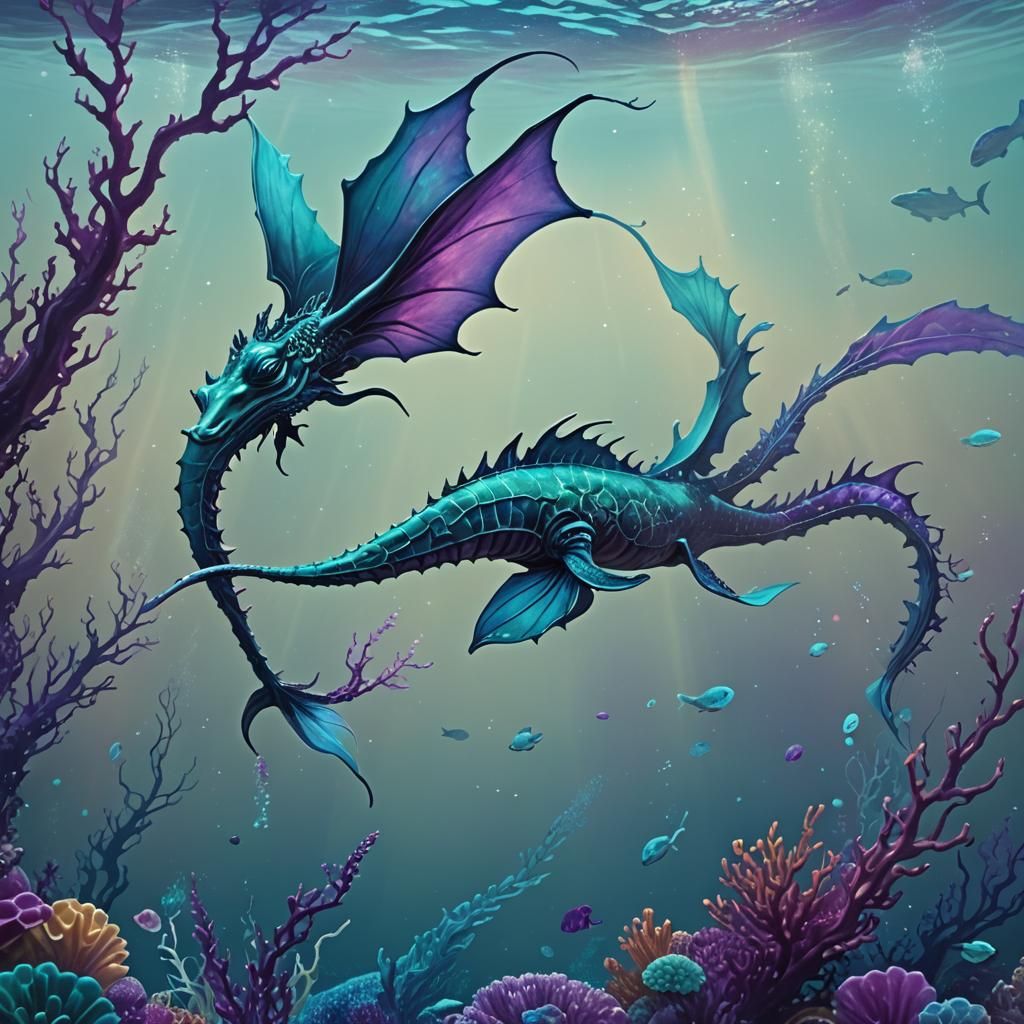 Seadragon and Whale in a Mystical Underwater Scene