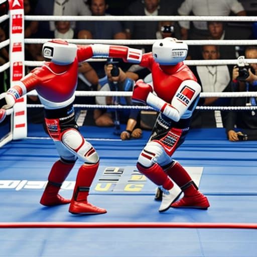 Robot Kickboxers Fight in Boxing Ring