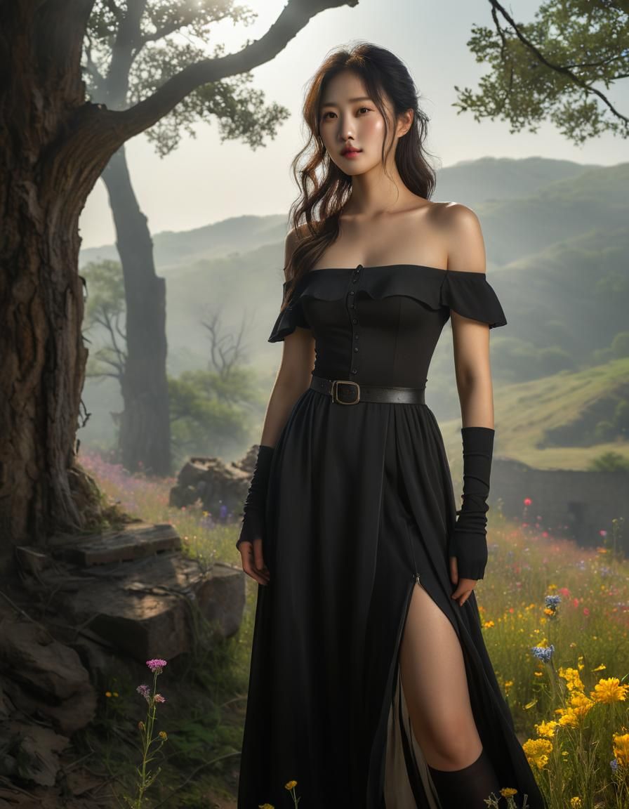 Ethereal Portrait of Korean Woman in Chiaroscuro Style