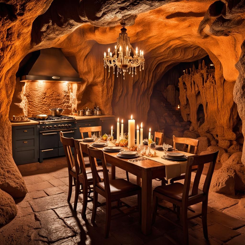 Underground Cavern Kitchen and Dining Room