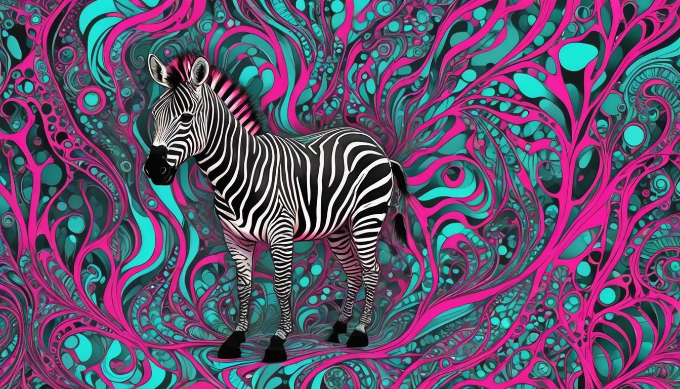 Zebra with Turquoise and Neon Pink Stripes