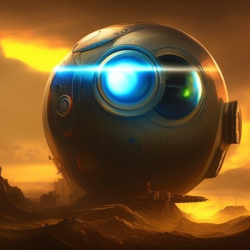 Cybernetic Eyeball with Solar Panels: Fantasy Concept Art