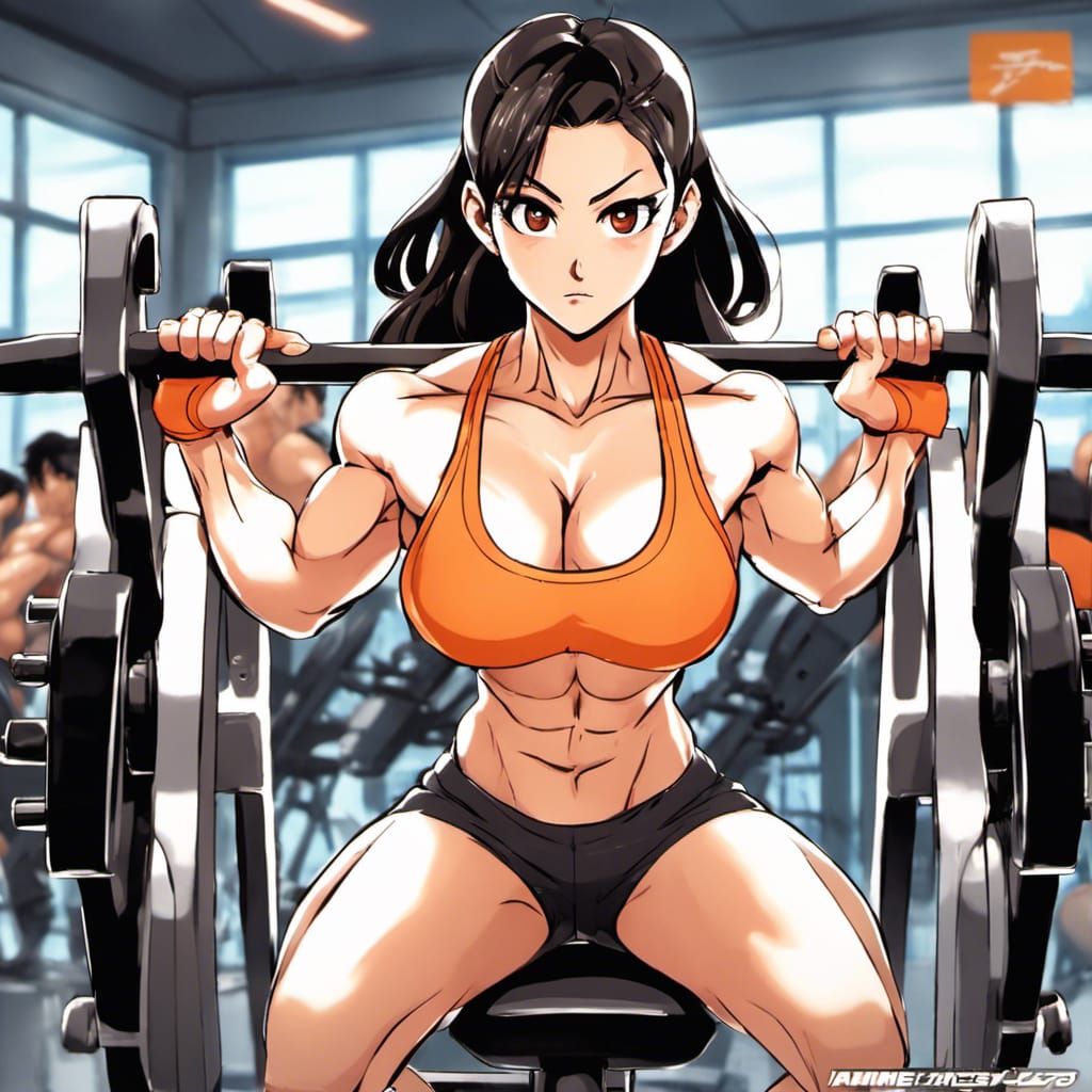 Anime Bodybuilder Works Out at the Gym