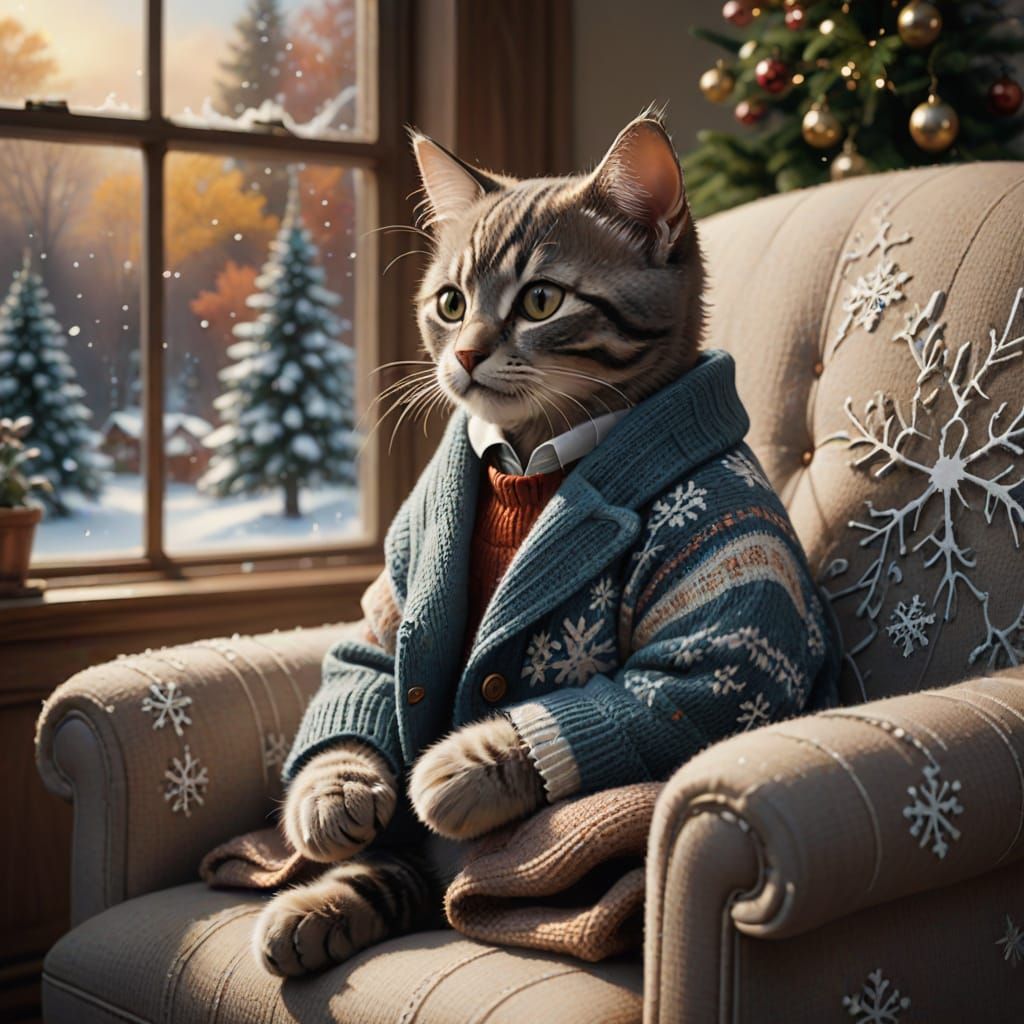 Cozy Kitten Reading by the Window: Fantasy Art