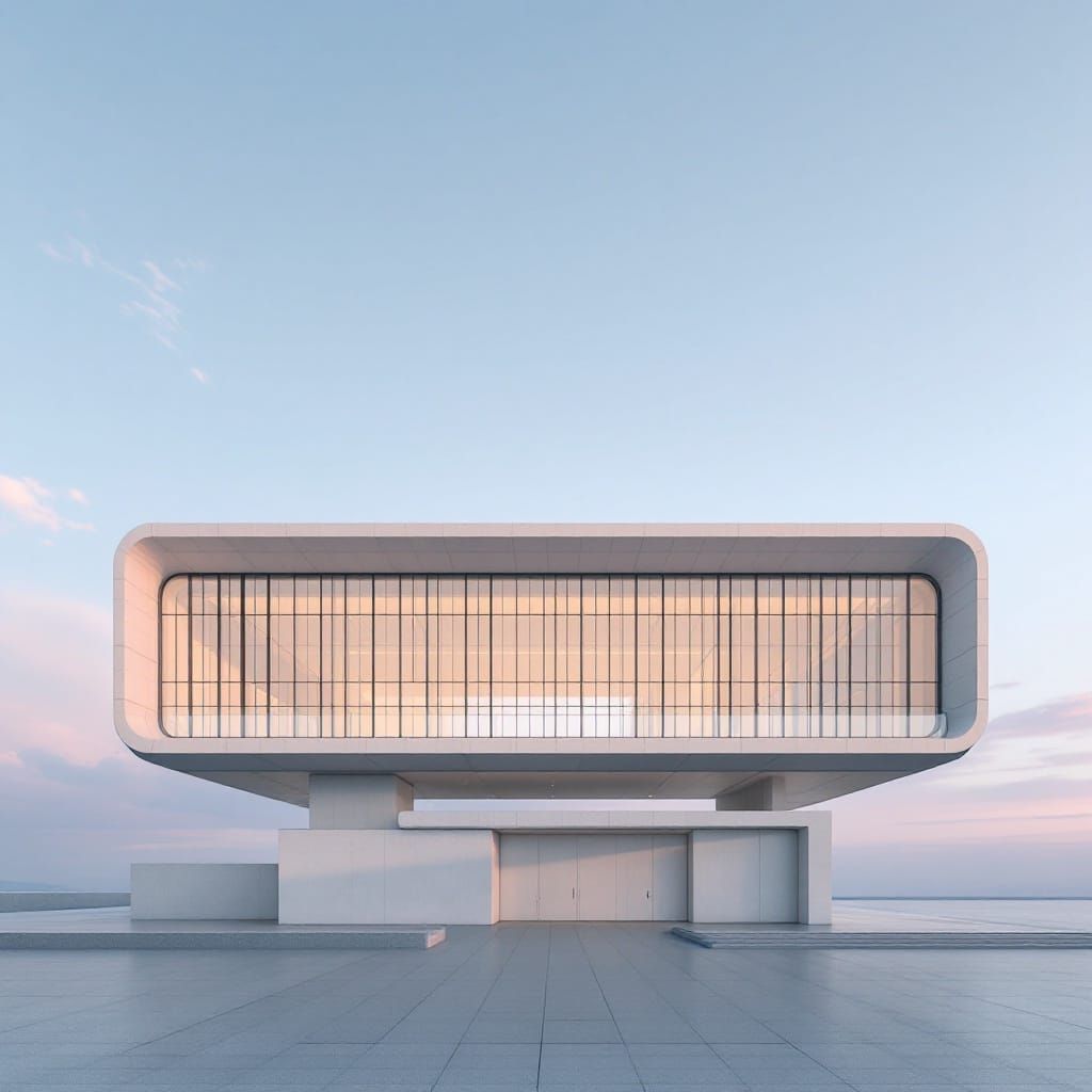 Modernist Asian-Inspired Building in Serene Blue Sky