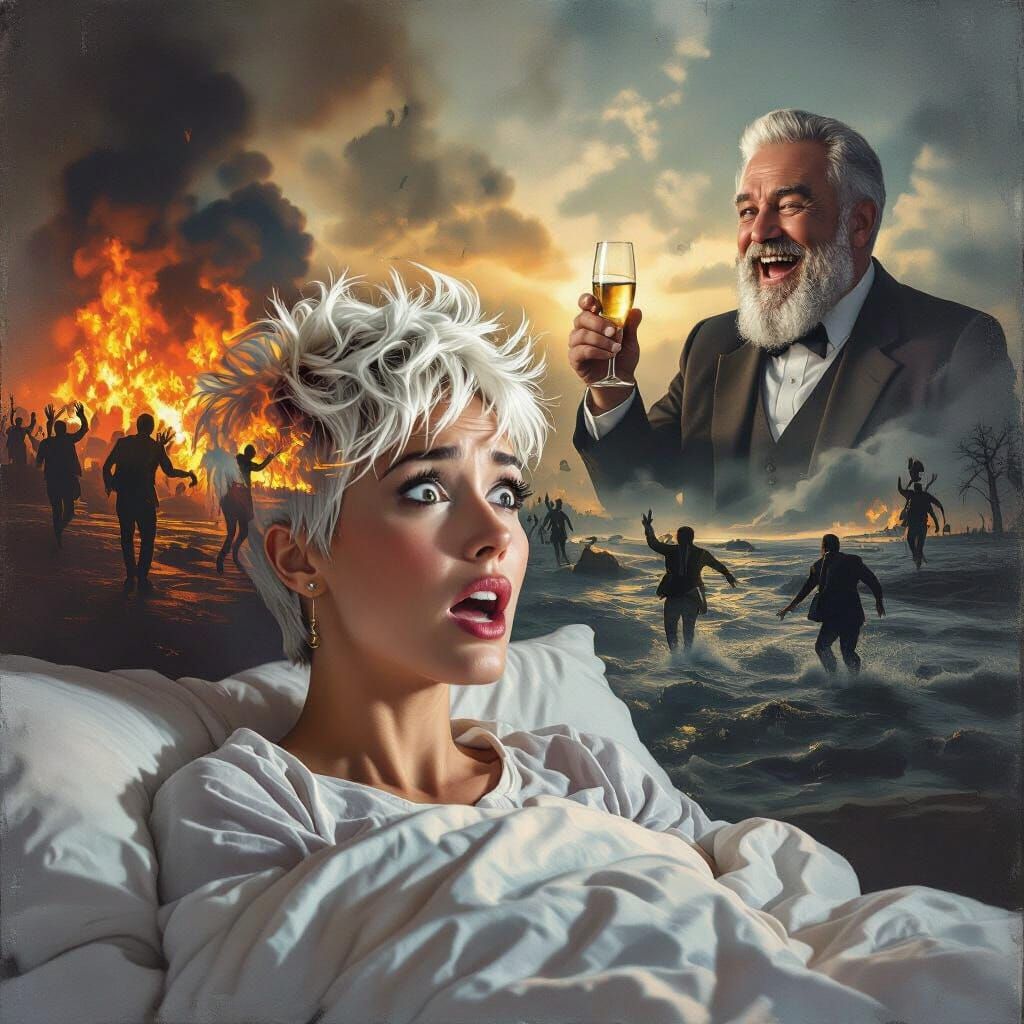 Surreal Nightmare Portrait of Woman Amidst Climate Disaster