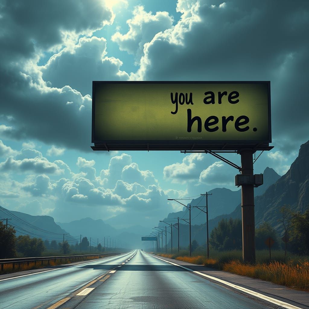 Surreal Roadside Billboard in Vibrant Fantasy Colors