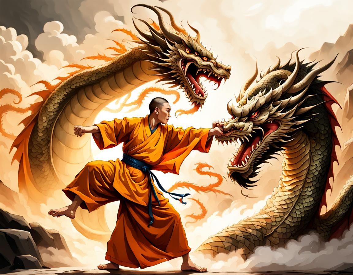 Kung Fu Monk Dragon Fight