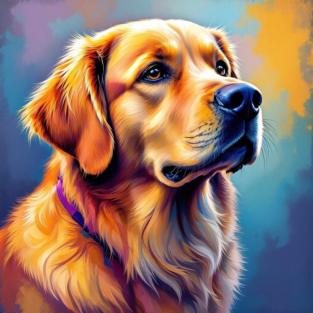 Golden Retriever Portrait in Vibrant Paint by Number Style