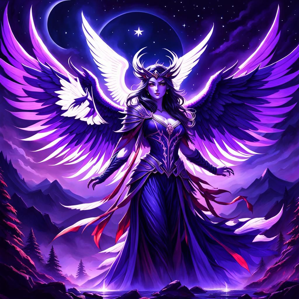 Demon Spreads Wings in Moonlight