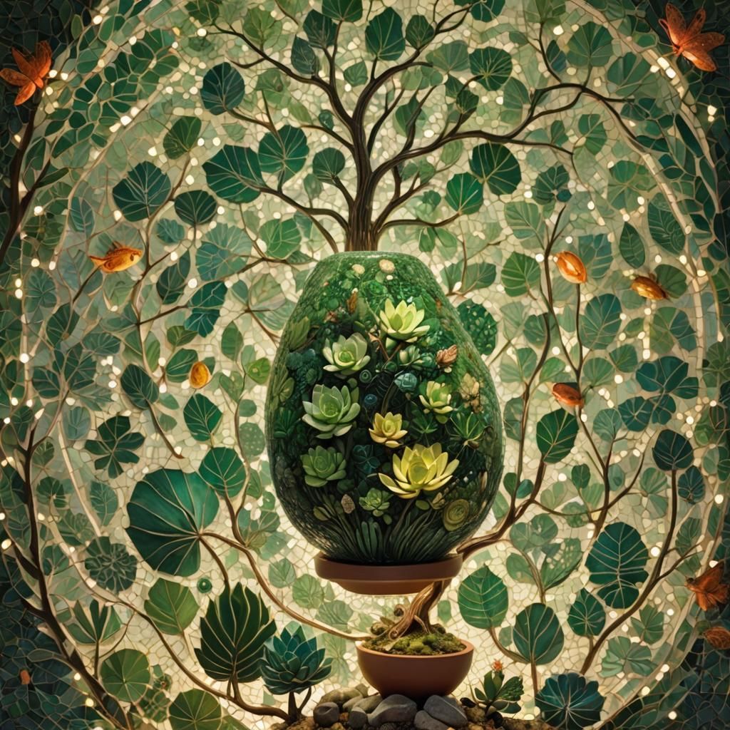 Fibonacci Succulent Plant with Mosaic Lamp, Turkish Style