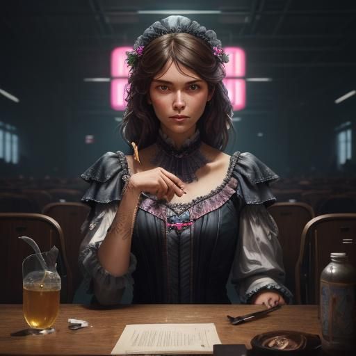 Pink Sissymaid Waiting at Bus Station: Hyperdetailed Art