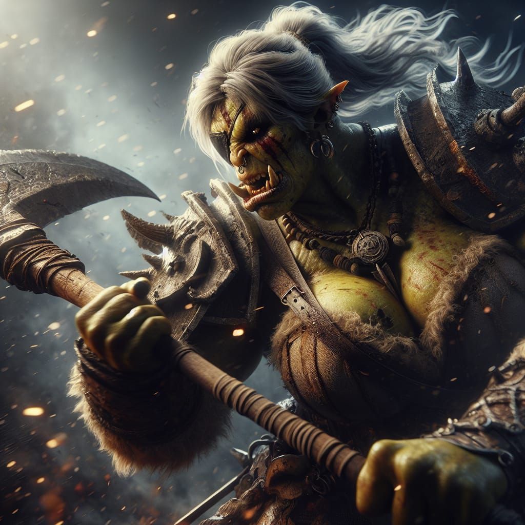 Fierce Orc Warrior Woman in Hyperrealistic Style