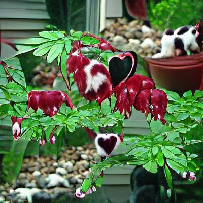 Ruby Red Bleeding Hearts Kitty Cat