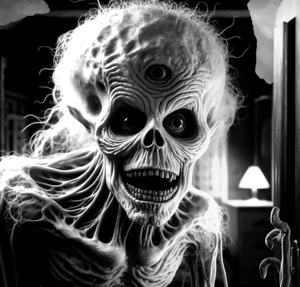 Surreal Nightmare Figure Emerges from Darkness in a Cyberpun...