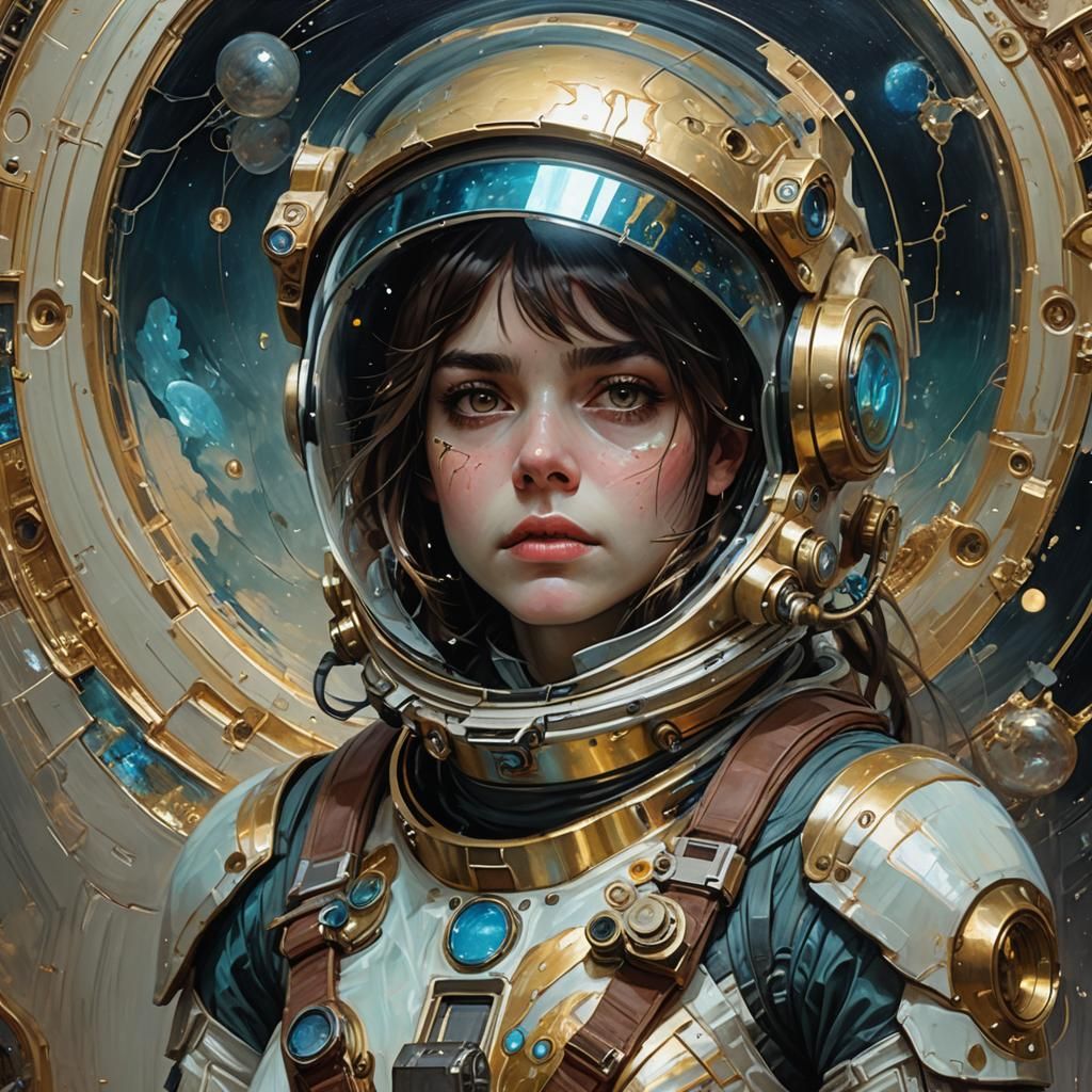 a gloomy bioluminescent helmeted (female astronaut inspired ...