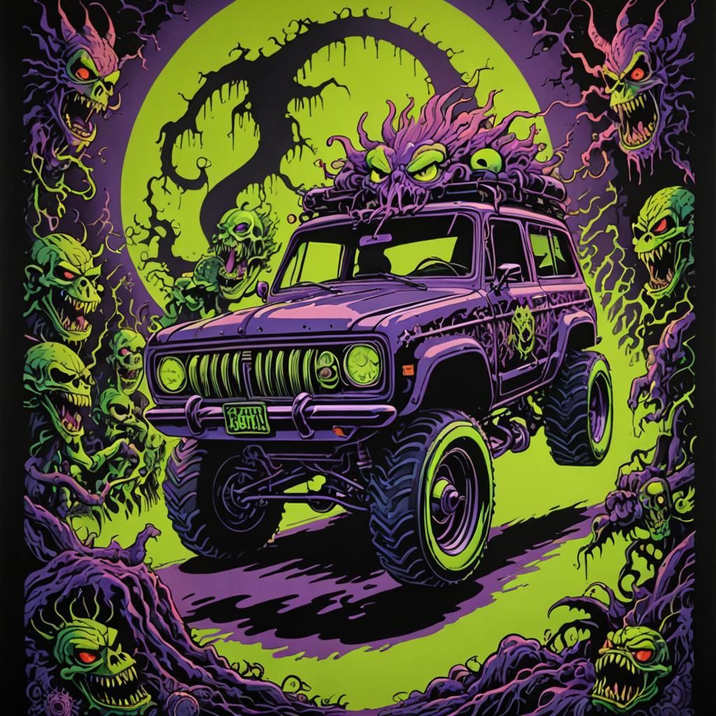 Ed Roth Style Blacklight Rat Rod Poster