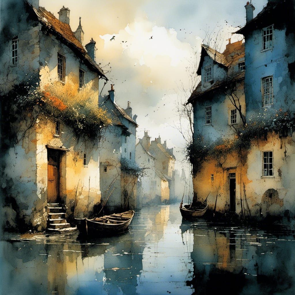 Detailed Watercolor Landscape with Intricate Details