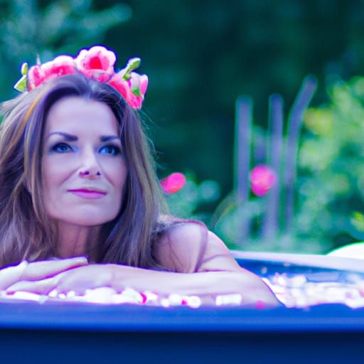 Brunette in Jacuzzi with Flowers