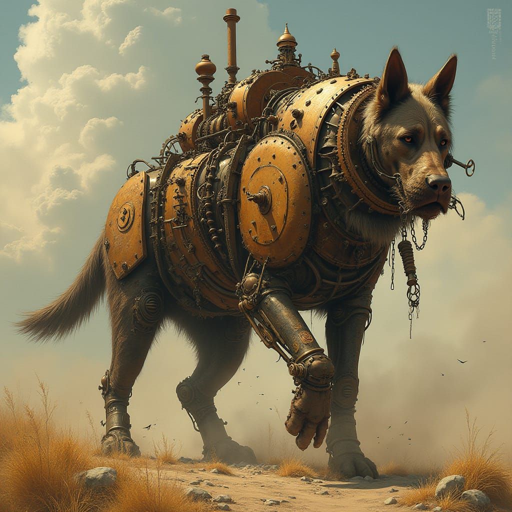 Steampunk Dog Cityscape Inspired by Masters