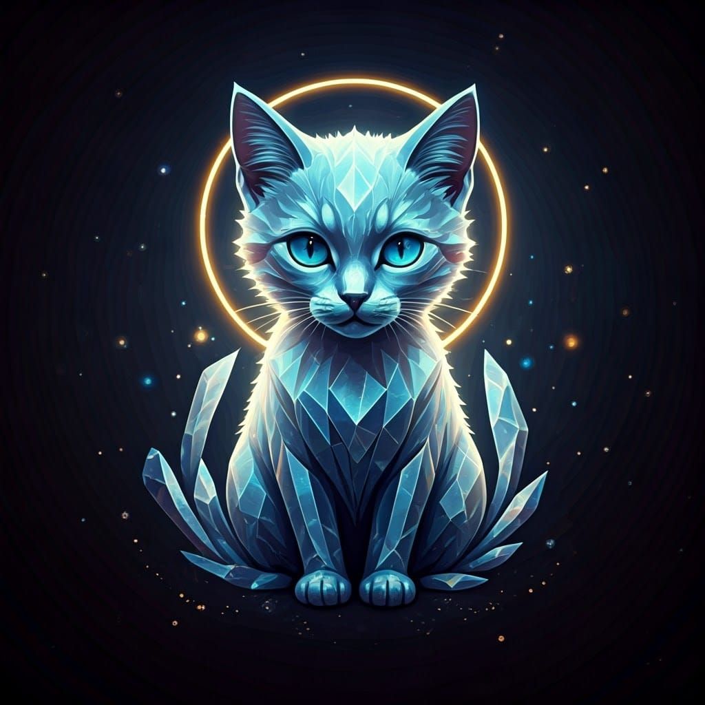 Mystical Crystal Cat Surrounded by Stardust