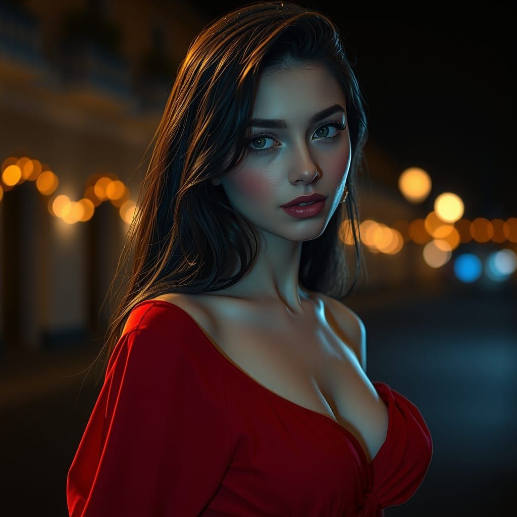 Elegant Girl in Mini Dress at Night