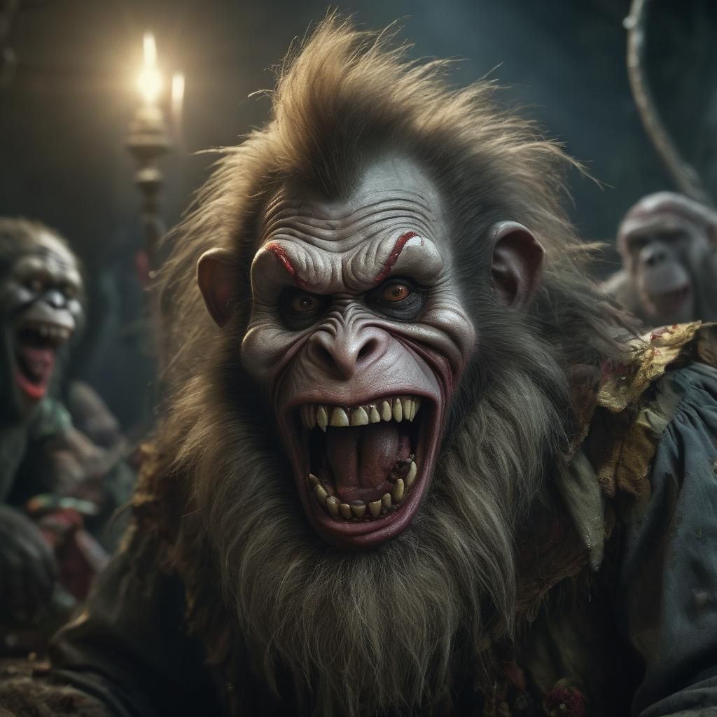 Zombie Monkey Clown with Long Beard