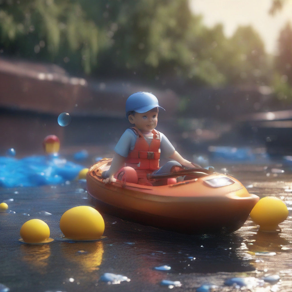 Vibrant Children's Boating Adventure in a Rainy Gutter