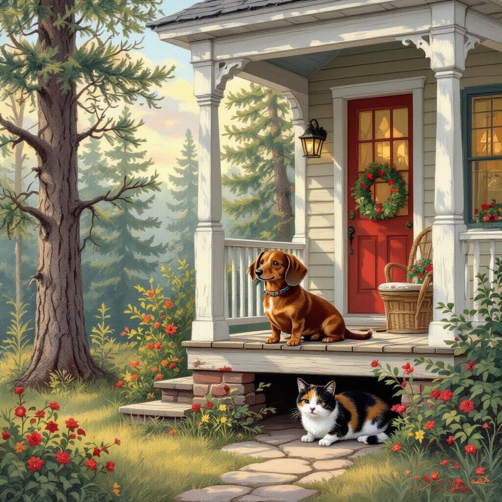 Cozy House in Woods with Dog and Cat