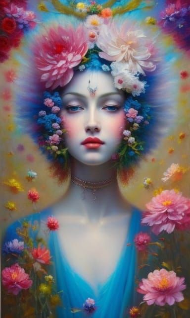 Carnation Fairy with Floral Crown: Hyperrealistic Painting