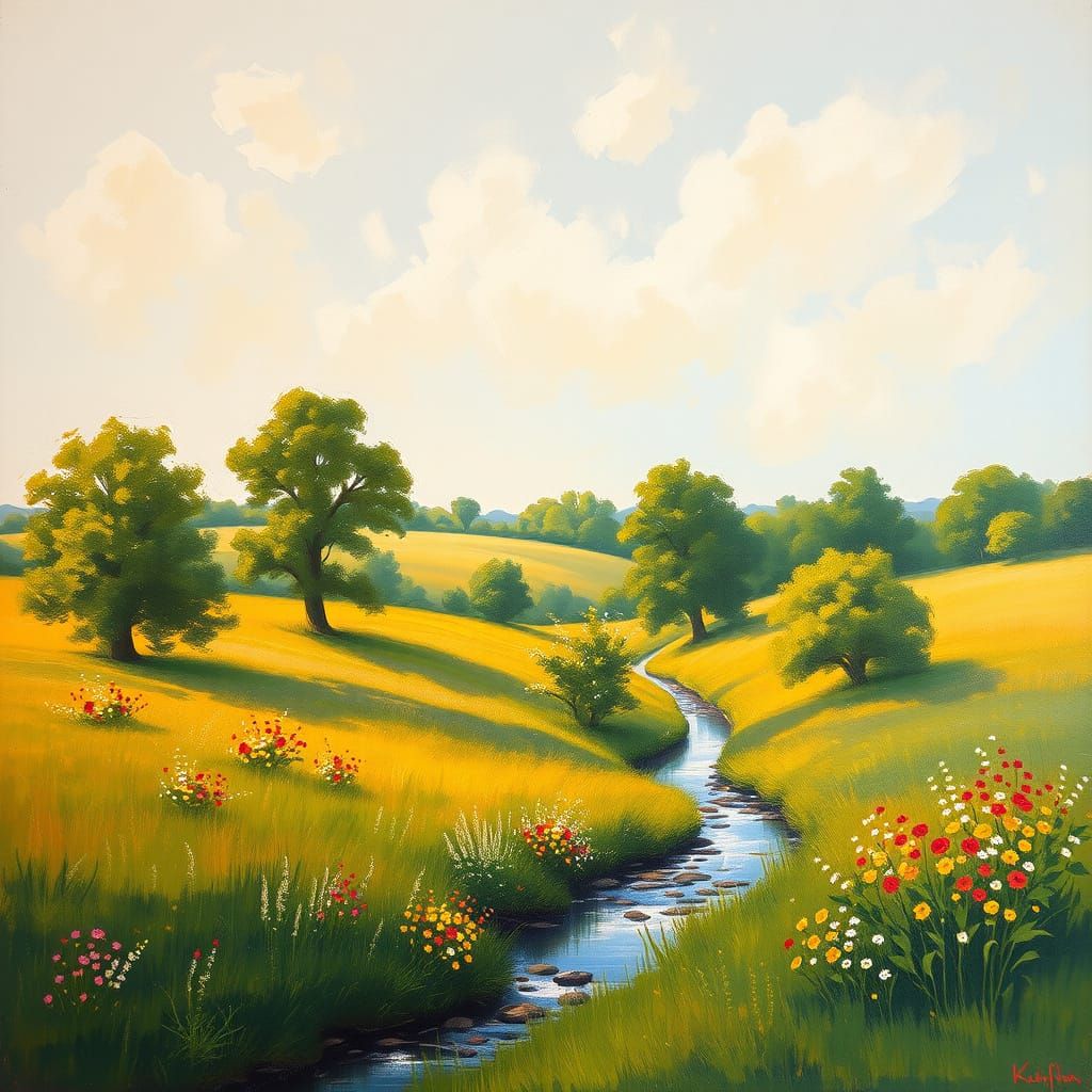 Impressionist Landscape in Soft Golden Light