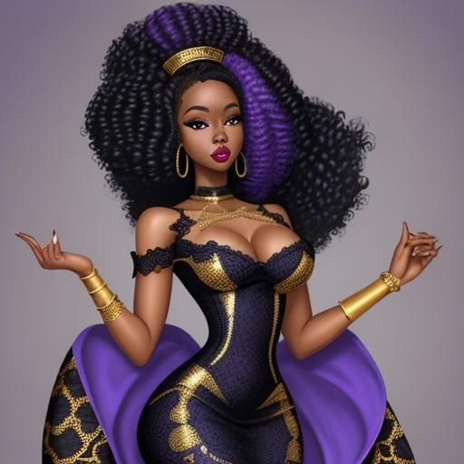Glamorous West African Queen in Cartoon Fashion Style